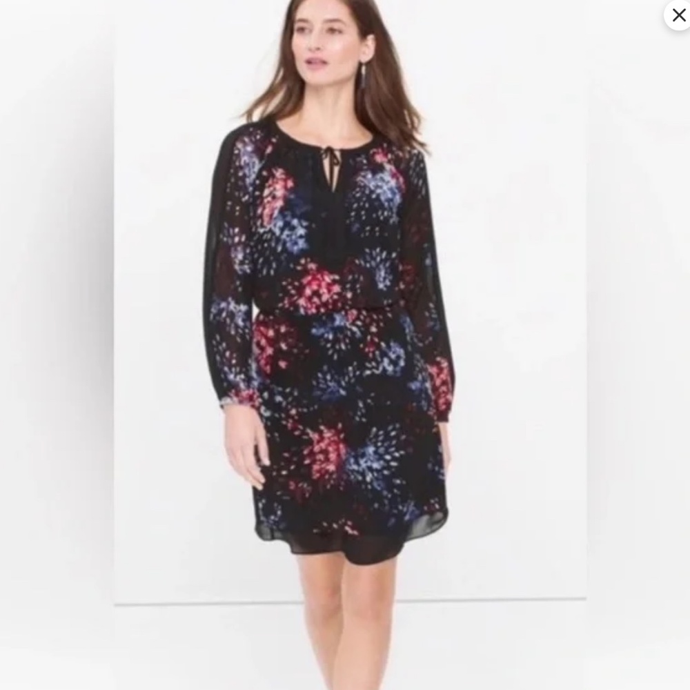 LIKE NEW White House Black Market Long Sleeve Floral Chiffon Dress
